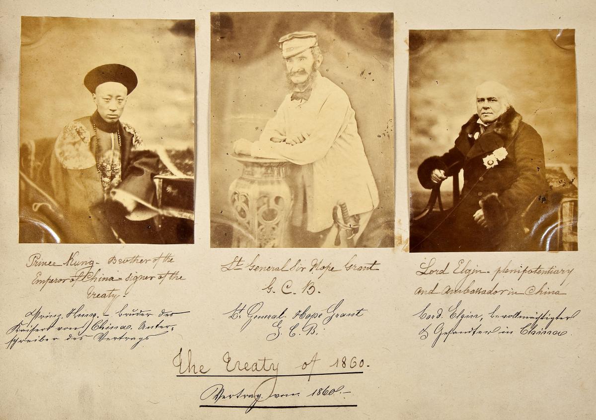 Portraits of Prince Kung, Lt. Gen. Sir Hope Grant & Lord Elgin, signers of the treaty of 1860 which ended The Second Opium War